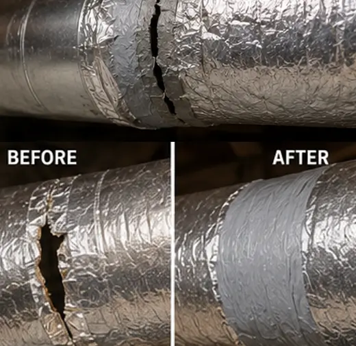 Duct sealing and repair before and after