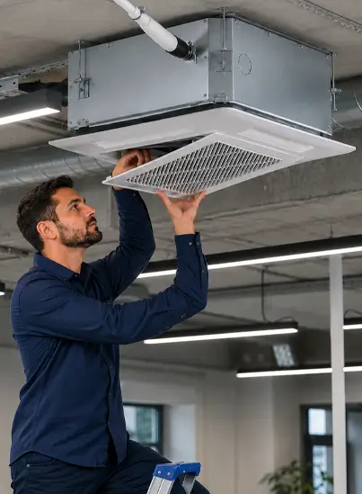 Technician removing vents dust